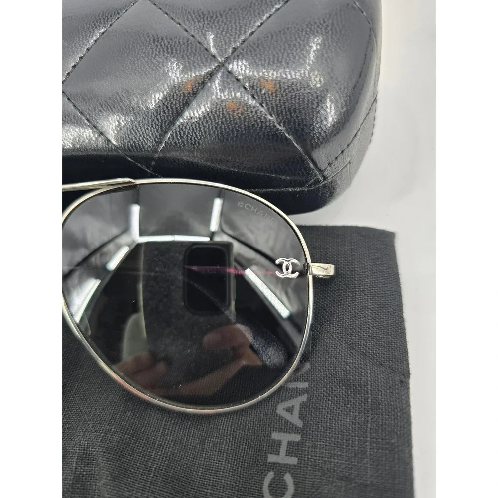 CHANEL CH 4189-T-Q 124/3C 59mm Titanium Aviator Sunglasses Black Silver Italy